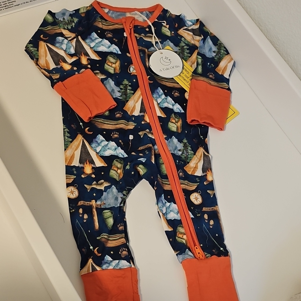 A Tale Of 6 Bamboo Camping Print Onesie 0-3m